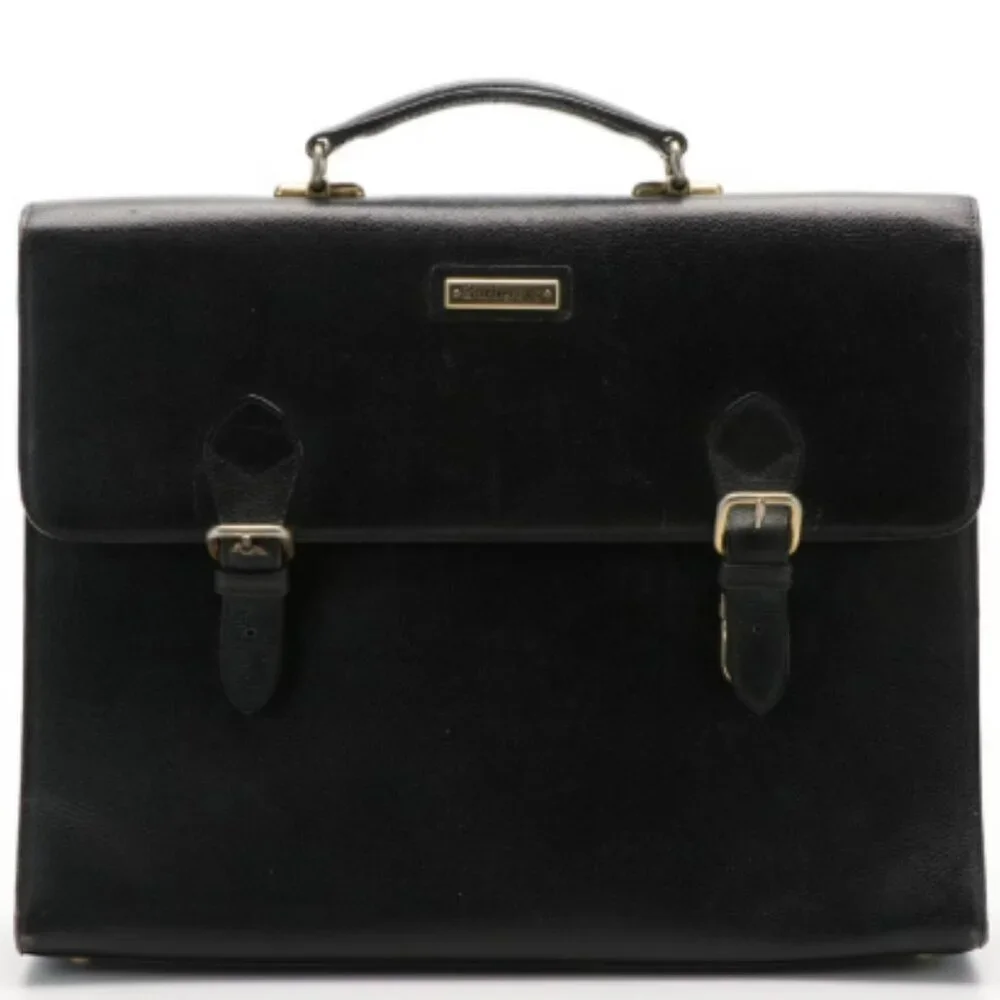 Burberrys Black Leathe Briefcase/Unisex (Vintage)